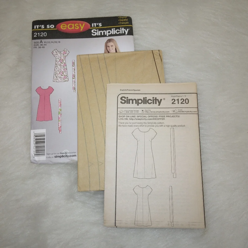 SIMPLICITY 2120 Sz 10-18 Misses dress abd scarf, and EASY Pattern